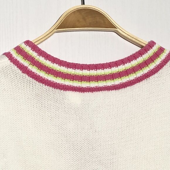 Liz Claiborne Sweater Vest Womens Medium White Pink Tennis V-Neck Cable Knit - Picture 9 of 10